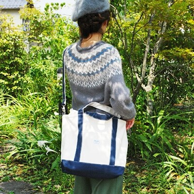 HYLON ファスナー付き2WAY Lサイズ　生成り×紺