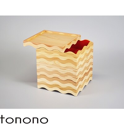 tonono oju-　M朱　三段蓋付きと　箸置き(5個セット)