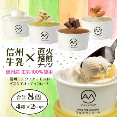 【2024年2月下旬発送】信州産 生乳100%使用 ミルクジェラート8個(4種×各2個)