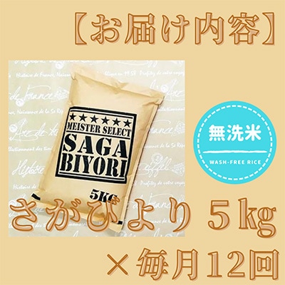 【毎月定期便】特A評価!【無洗米】『さがびより』5kg(江北町)全12回