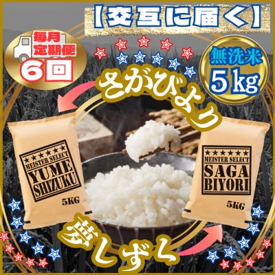 【毎月定期便】【無洗米】食べ比べ5kg(さがびより・夢しずく)(江北町)全6回