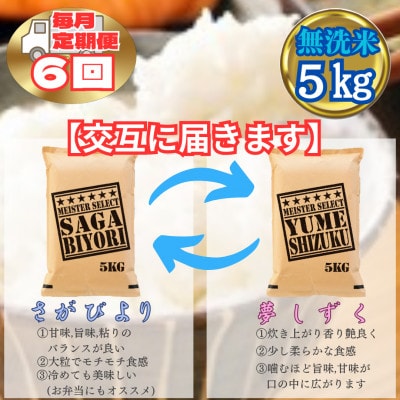 【毎月定期便】【無洗米】食べ比べ5kg(さがびより・夢しずく)(江北町)全6回