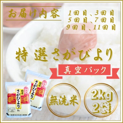 【毎月定期便】【無洗米】食べ比べ(さがびより・夢しずく)2kg×2袋(江北町)全12回