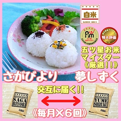2022年10月発送開始『定期便』特A『さがびより』と『夢しずく』白米5kg食べ比べ! 全6回