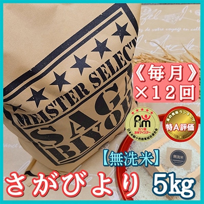 2023年6月発送開始『定期便』【無洗米】さがびより5kg!五つ星お米マイスター厳選!全12回