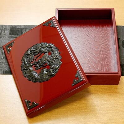 仙台箪笥 文箱 朱色漆塗 竜金具