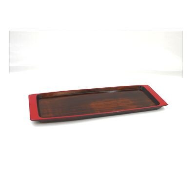 【香川漆器】長角トレー　栃　面朱　尺3