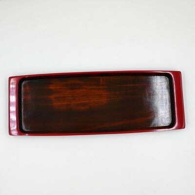 【香川漆器】長角トレー　栃　面朱　尺3
