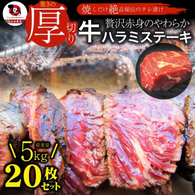 贅沢赤身 牛ハラミステーキ 20枚セット(合計5kg) 厚切り 秘伝のタレ漬け