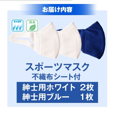 紳士スポーツマスク(伸縮素材使用の日本製マスク) 紳士用ホワイト×2枚+紳士用ブルー×1枚