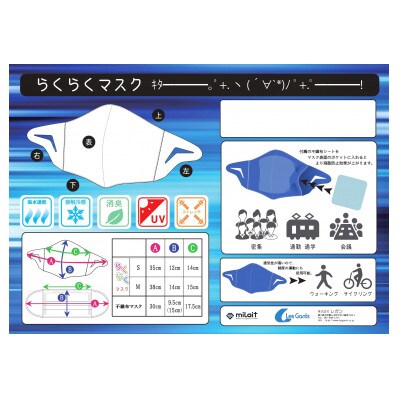 スポーツマスク(獅子キャラクター「舞ちゃん」プリント入り)　紳士用ホワイト×2枚 ブルー×1枚