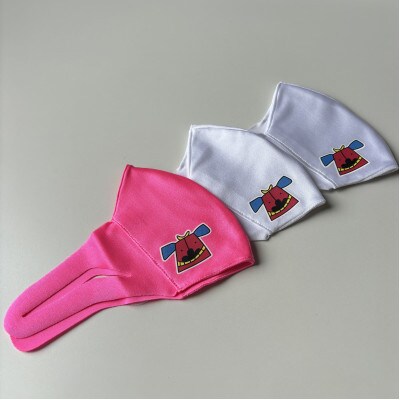 スポーツマスク(獅子キャラクター「舞ちゃん」プリント入り)　婦人用ホワイト×2枚　ピンク×1枚