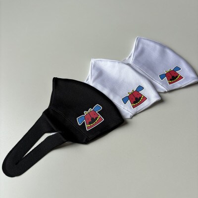 スポーツマスク(獅子キャラクター「舞ちゃん」プリント入り)　紳士用ホワイト×2枚 ブラック×1枚