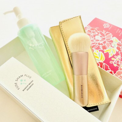 熊野化粧筆　ファンデブラシ(ケース付)&筆シャンセット　ブロンズ　熊野筆ほうこどう