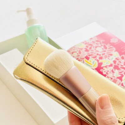 熊野化粧筆　ファンデブラシ(ケース付)&筆シャンセット　ブロンズ　熊野筆ほうこどう