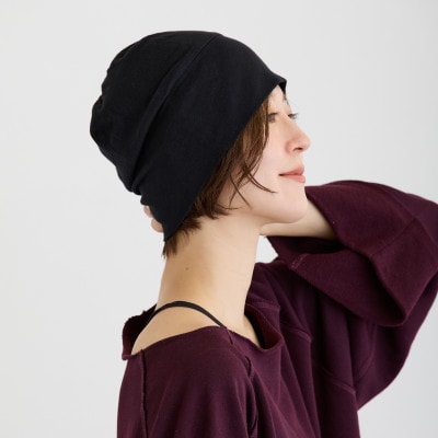 【ブラック】室内用帽子 オーガニックコットン 天4方ワッチ
