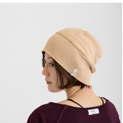 【ブラウン】室内用帽子 オーガニックコットン 天4方ワッチ