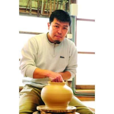 土師焼　緑釉マグカップ