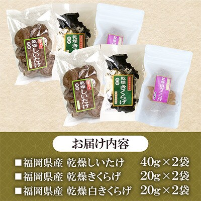 福岡県桂川町産　乾燥きのこ3種×2セット(しいたけ各40g/きくらげ・白きくらげ各20g)(桂川町)