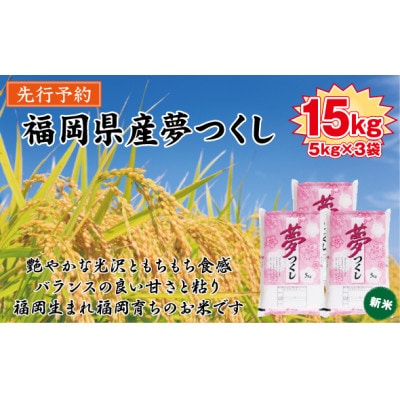 【令和8年産　新米】9月～発送【食味鑑定士厳選】福岡県産 夢つくし15kg(5kg×3袋)(桂川町)