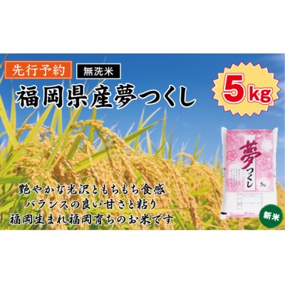 《無洗米》【8年産　新米】9月～発送【食味鑑定士厳選】福岡県産 夢つくし5k(5k×1袋)(桂川町)