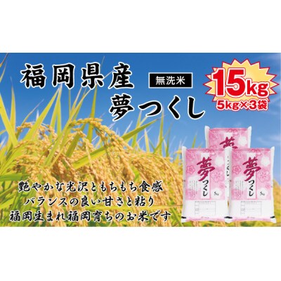《無洗米》【令和7年産】【食味鑑定士厳選】福岡県産 夢つくし15kg(5kg×3袋)(桂川町)