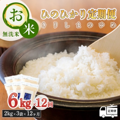 【定期便:12ヶ月連続】霧島湧水が育む「きりしまのゆめ」新米ヒノヒカリ6kg×12回　TF449