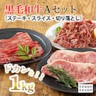 【宮崎県産】黒毛和牛Aセット1kg[ステーキ スライス 切り落としの3点セット] TF561