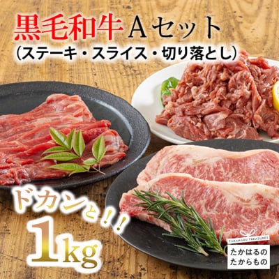 【宮崎県産】黒毛和牛Aセット1kg[ステーキ スライス 切り落としの3点セット] TF561