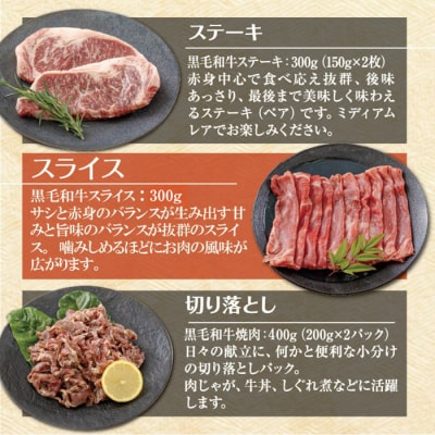 【宮崎県産】黒毛和牛Aセット1kg[ステーキ スライス 切り落としの3点セット] TF561