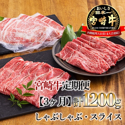 宮崎牛定期便[3ヶ月]しゃぶしゃぶ・スライス 合計1200g　mi-685