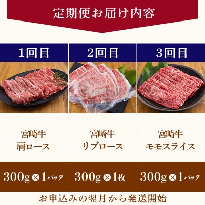 宮崎牛ロース・スライス3種食べ比べ定期便[3ヶ月] 合計900g　mi-688