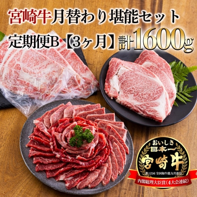 宮崎牛月替わり堪能セット定期便B[3ヶ月] 合計1600g　mi-690