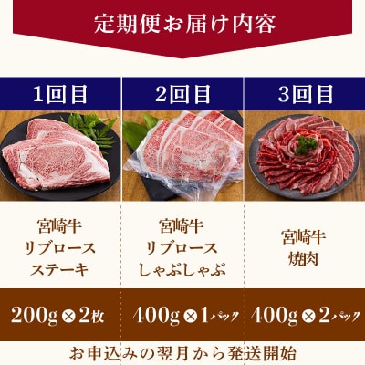 宮崎牛月替わり堪能セット定期便B[3ヶ月] 合計1600g　mi-690