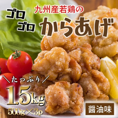 冷めてもおいしい九州産若鶏の大きな唐揚げ1.5kg(500g×3袋)　TF742