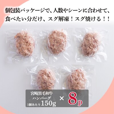 宮崎県産黒毛和牛の粗挽き手ごねハンバーグ150g×8個(1.2kg) TF822