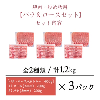 ソヤマポークのバラ&ロースセット(3mmカット)1.2kg[炒め物 焼肉 蒸し物など] TF829