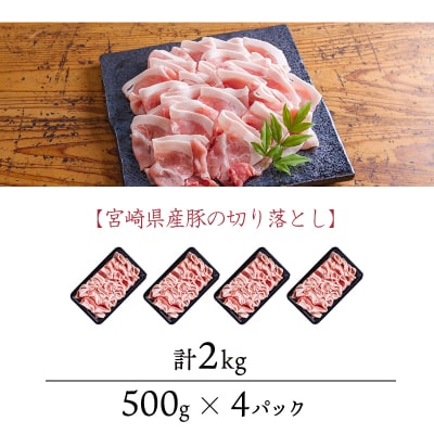 曽山養豚の宮崎県産豚の切り落とし2kg(500g×4p)　TF826