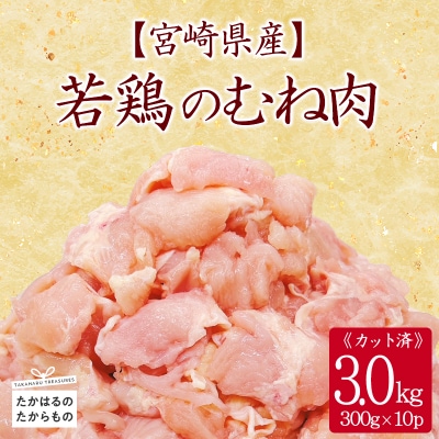 宮崎県産若鶏むね切り身3.0kg(300g×10) TF833
