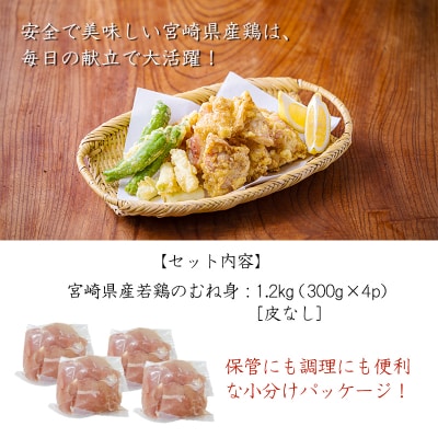 宮崎県産若鶏皮なしむね切身1.2kg(300g×4) TF837