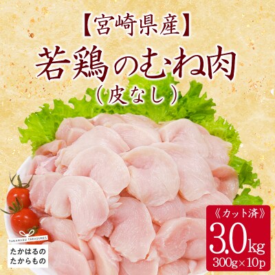 宮崎県産若鶏皮なしむね切身3kg(300g×10) TF838