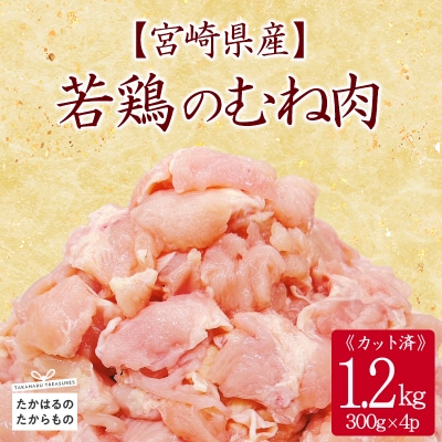 宮崎県産若鶏むね切身1.2kg(300g×4) TF832