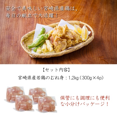 宮崎県産若鶏むね切身1.2kg(300g×4) TF832