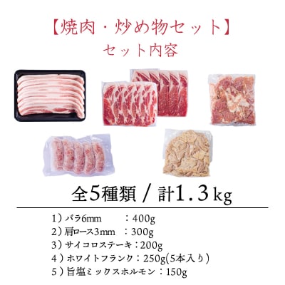 ソヤマポークの焼肉・炒め物セット[ロース バラ ステーキ ソーセージ ホルモン] TF863