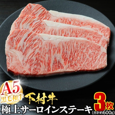 A5ランク 黒毛和牛 下村牛 極上サーロインステーキ 3枚入り約600g 牛肉 冷凍