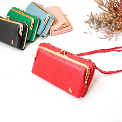 【レッド】スマホショルダー お財布ショルダー がま口 がま口財布 スマホポーチ 