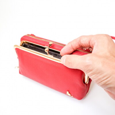 【レッド】スマホショルダー お財布ショルダー がま口 がま口財布 スマホポーチ 