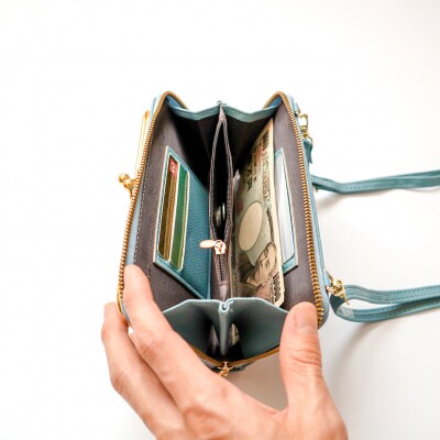 【ライトブルー】スマホショルダー お財布ショルダー がま口 がま口財布 スマホポーチ 