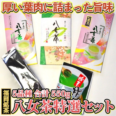 福岡銘茶八女茶 特選セット5種合計550g 老舗製茶店の逸品(川崎町)