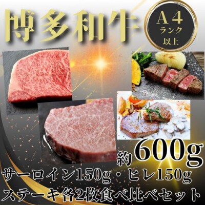 博多和牛【A4～A5】ステーキ(サーロイン150g×2、ヒレ150g×2)600g(川崎町)